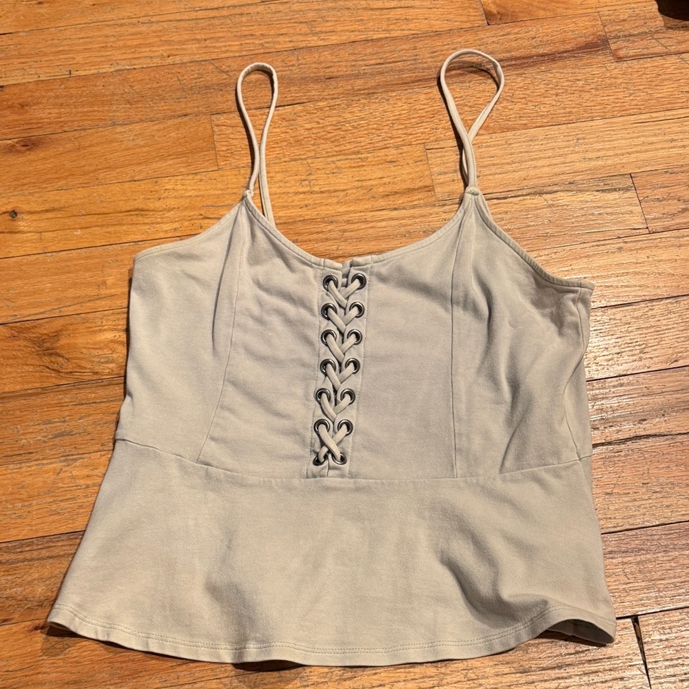 Lace up peplum light green tank